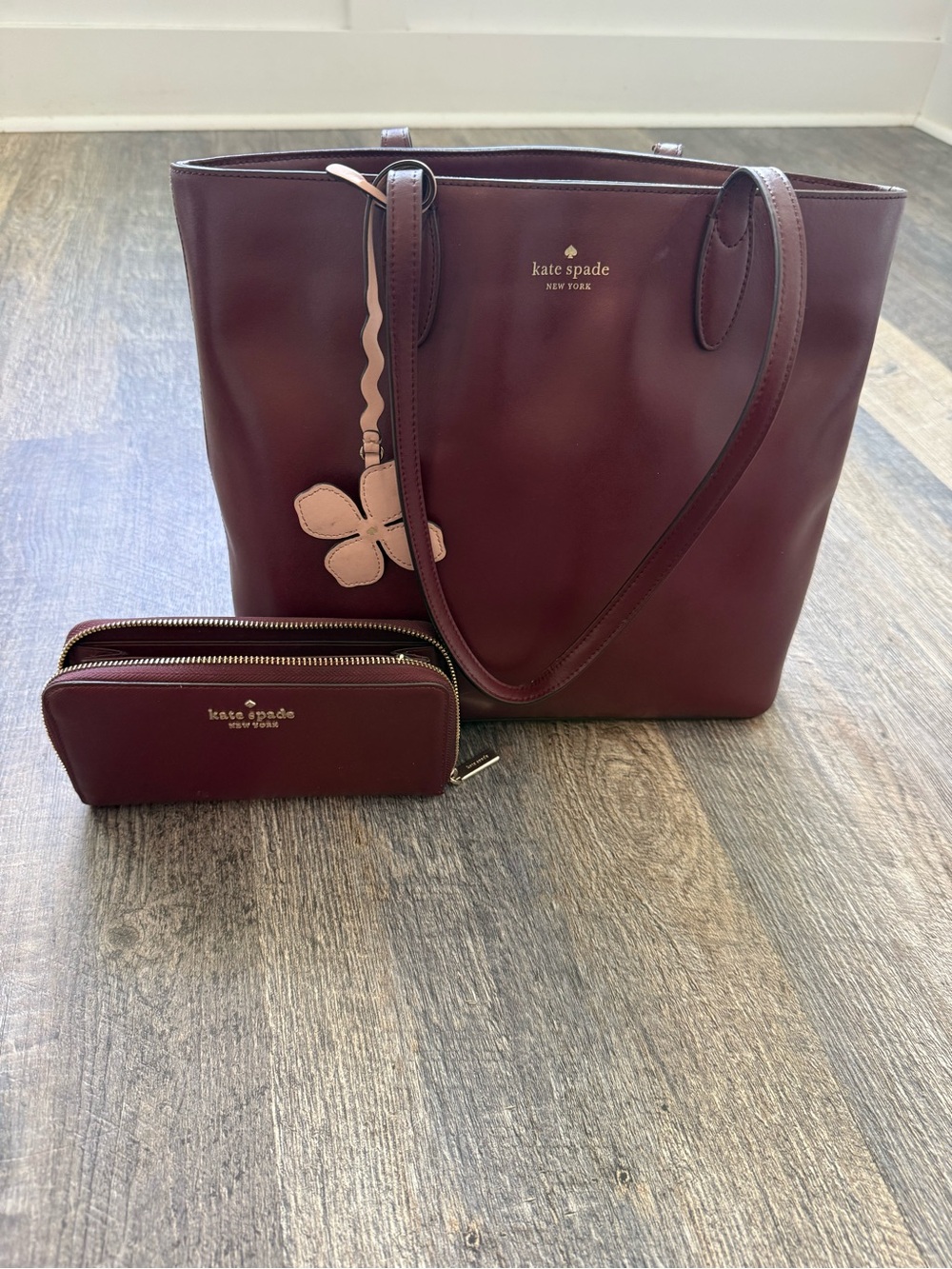 kate spade Burgundy Leather Tote with Matching Zip Wallet